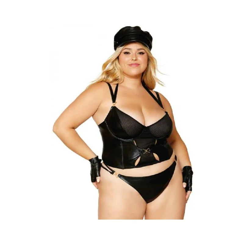 DG Wetlook Strappy Bustier&Thong Blk 1XL