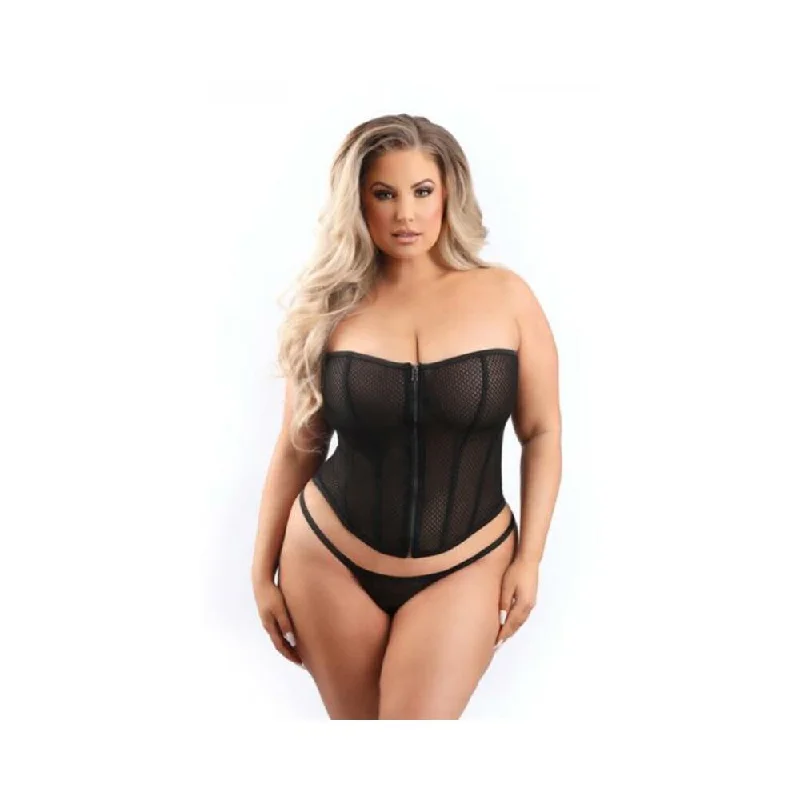 Fantasy Lingerie Mesh Corset with Zipper Front and G-String 2XL