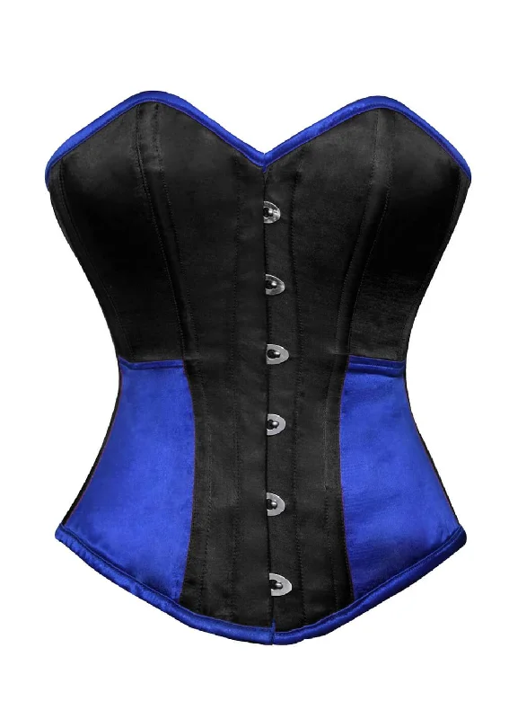 Plus Size Black Blue Satin Corset Gothic Burlesque Waist Training Bustier Overbust Top