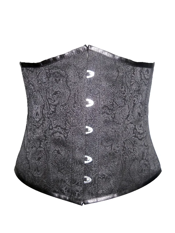 Plus Size Black Brocade Gothic Steampunk Bustier Waist Training Burlesque Underbust Corset Costume