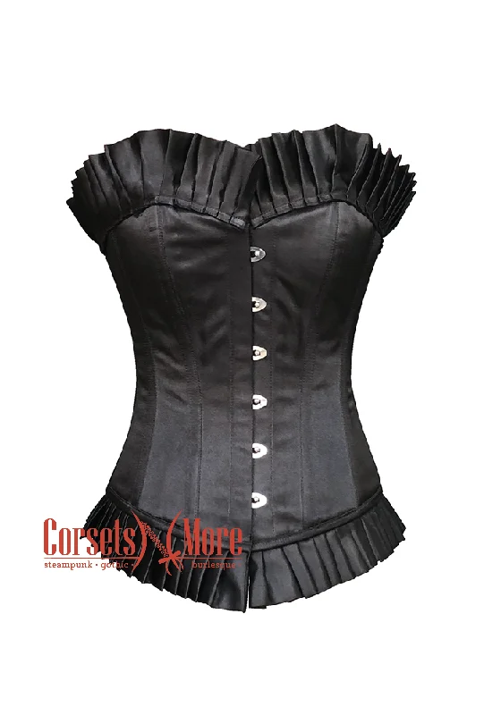 Plus Size Black Satin with Trim Waist Training Overbust Corset Top