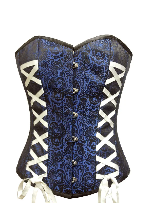 Plus Size Blue Brocade Gothic Burlesque Corset Waist Cincher Overbust