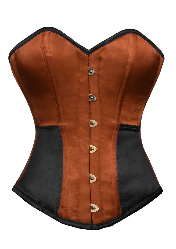 Plus Size Brown Black Satin Corset Gothic Burlesque Waist Training Bustier Overbust Costume