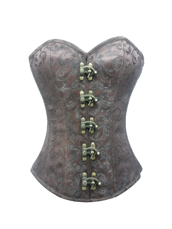 Plus Size Brown Brocade Gothic Steampunk Overbust Corset Waist Training Bustier