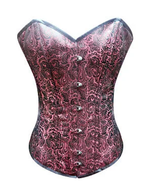 Plus Size Long Red Black Overbust Brocade Corset For Halloween Costume