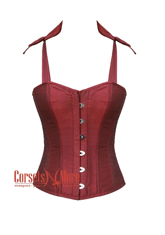 Plus Size Maroon Silk Corset Overbust Bustier with Shoulder Straps Bodice Top