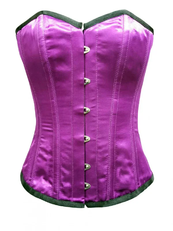 Plus Size Purple Satin Corset Front Open Busk Corset With Waist Cincher Overbust