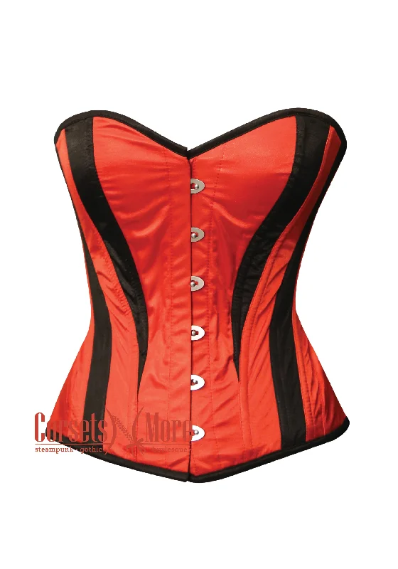 Plus Size Red and Black Satin Halloween Costume Overbust Sweetheart Neckline Corset Top