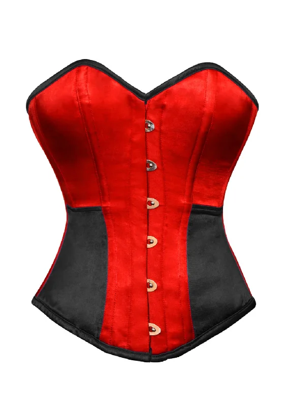 Plus Size Red Black Satin Corset Gothic Burlesque Waist Training Bustier Overbust Costume