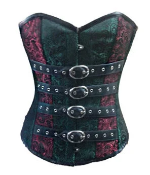 Plus Size Red Green Designed with Double Brocades Steampunk Gothic Halloween Corset