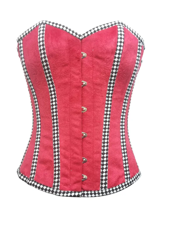 Plus Size Red Velvet Check Stripes Gothic Burlesque Corset Waist Training Overbust