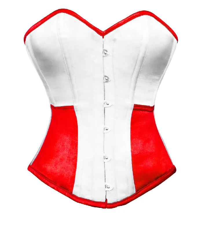 Plus Size White Red Satin Corset Gothic Burlesque Waist Training Bustier Overbust Valentine Costume