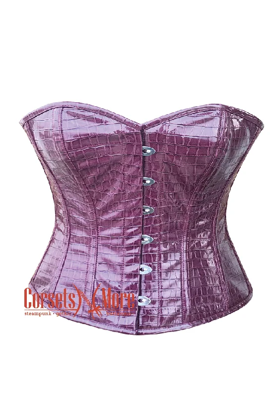 Plus Size Wine Corset Crocodile Skin Texture Faux Leather Overbust Bustier Top