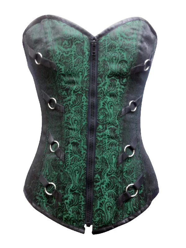 Plus Size Women’s Green Brocade Gothic Steampunk Waist Training Bustiers Burlesque LONG Overbust Corset Costumes