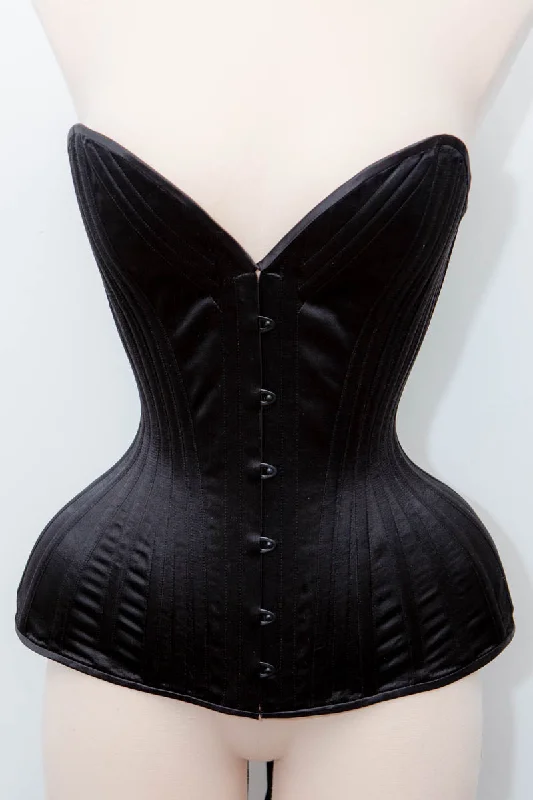 SAMPLE Black Duchesse Satin 'Bird's Wing' Style Corset -  20.5" waist