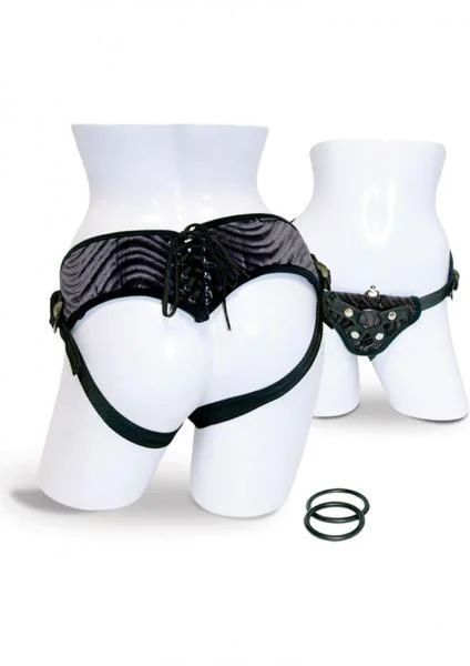 Vibrating Corsette Strap On Harness Black