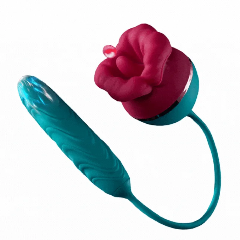 Lurevibe - Big Mouth 3in1 Rose shaped Vibrator With 9 Tongue Licking & 6 Thrusting G Spot Dildo