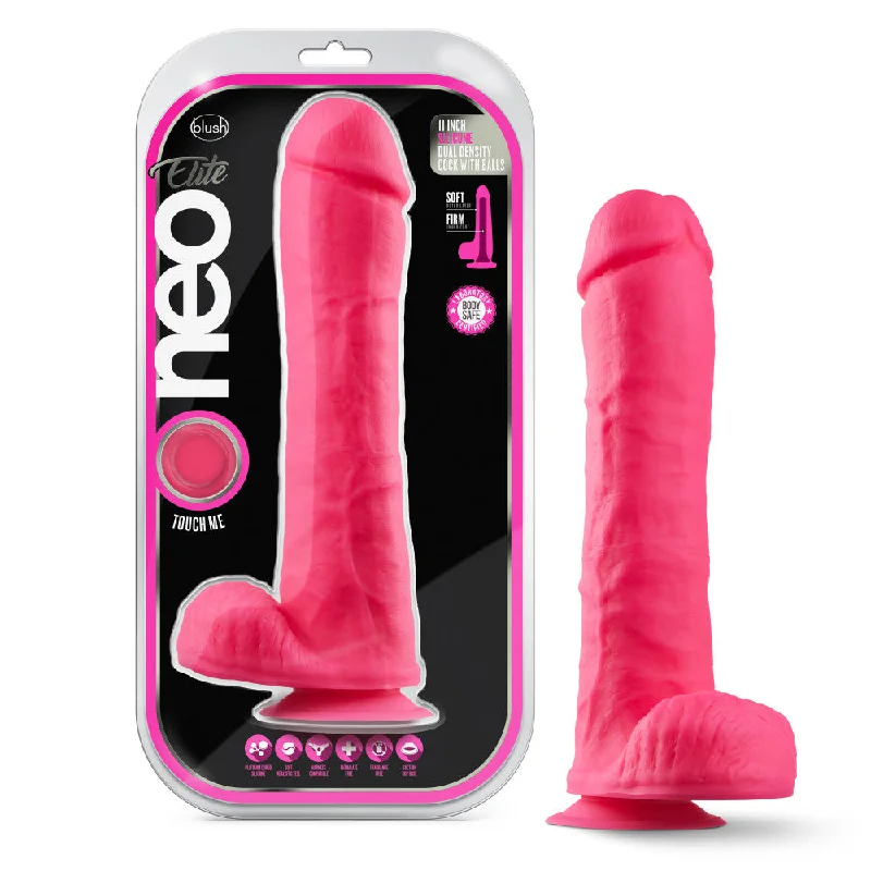 Neo Elite By Blush® | Neon Pink: 11.5-Inch Long Dildo - Made with Purio™ Silicone & SensaFeel® Dual Density Realistic Technology