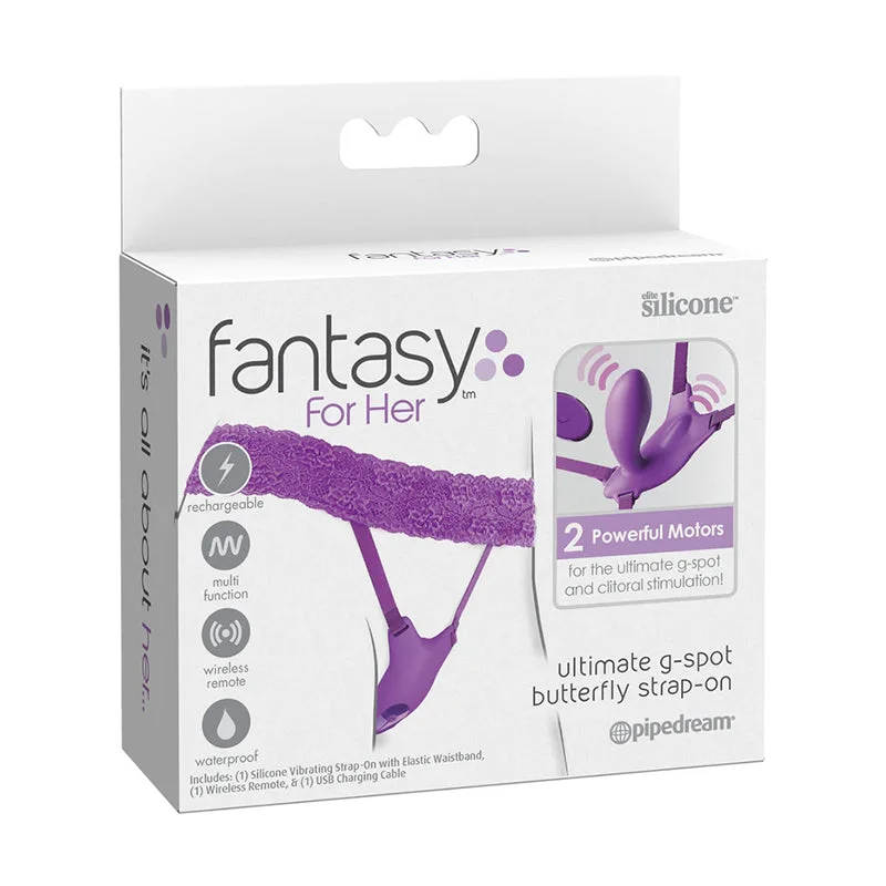 Pipedream Fantasy For Her Ultimate G-Spot Butterfly Strap-On Rechargeable Remote-Controlled Silicone Wearable Vibrator Purple