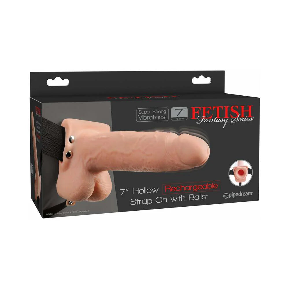 Pipedream Fetish Fantasy Series Rechargeable Vibrating 7 in. Hollow Strap-On With Balls