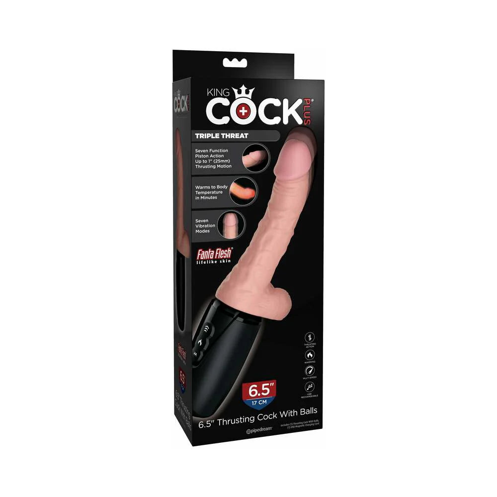 Pipedream King Cock Plus 6.5 in. Thrusting Cock With Balls Rechargeable Realistic Vibrator