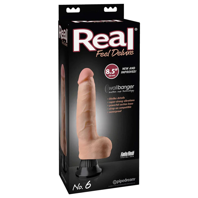 Pipedream Real Feel Deluxe No. 6 Realistic 8.5 in. Vibrating Dildo With Balls and Suction Cup