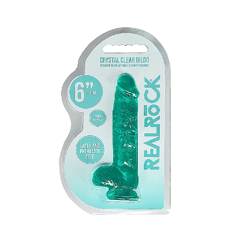 Realrock Crystal Clear Realistic Dildo With Balls 6 In. Turquoise