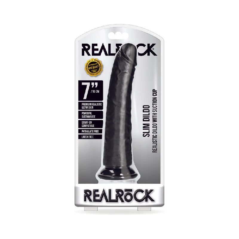 Realrock Slim Realistic Dildo With Suction Cup 7 In. Chocolate