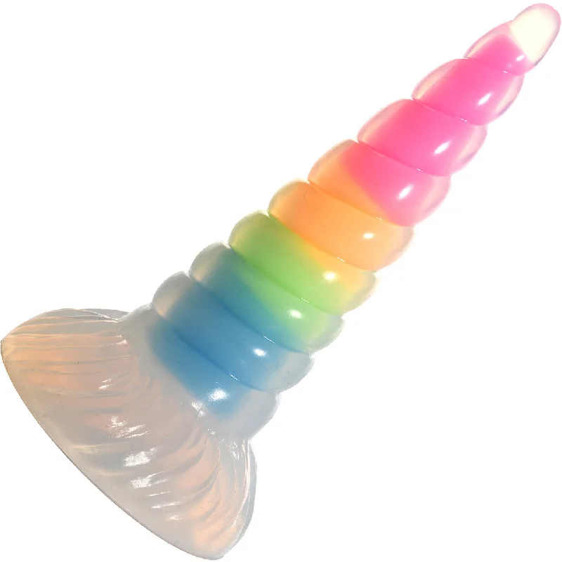 Uni-Glow 8" Glow In The Dark Rainbow Silicone Suction Cup Dildo By Creature Cocks