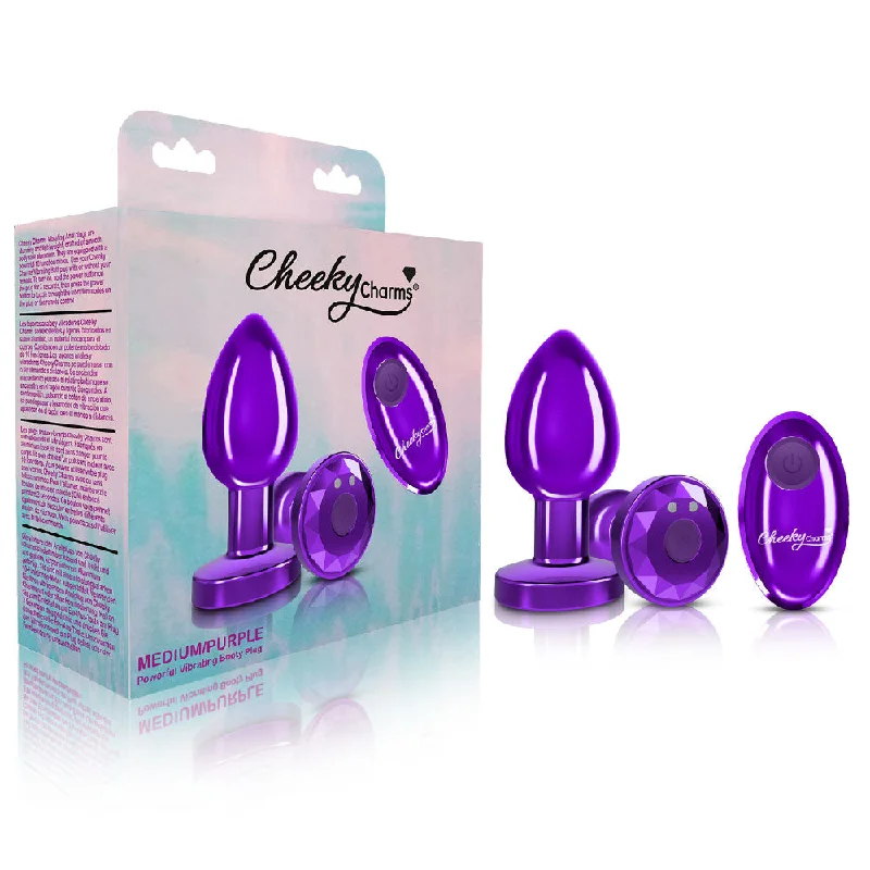 Cheeky Charms - Rechargeable Vibrating Metal Butt  Plug With Remote Control - Purple - Medium -  Preorder Only