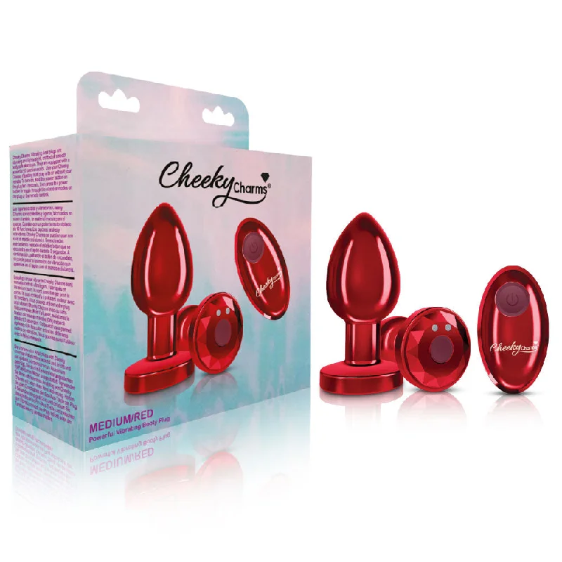 Cheeky Charms - Rechargeable Vibrating Metal Butt  Plug With Remote Control - Red - Medium -  Preorder Only