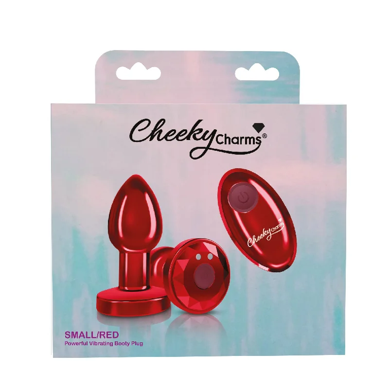 Cheeky Charms - Rechargeable Vibrating Metal Butt Plug With Remote Control - Red - Small -  Preorder Only